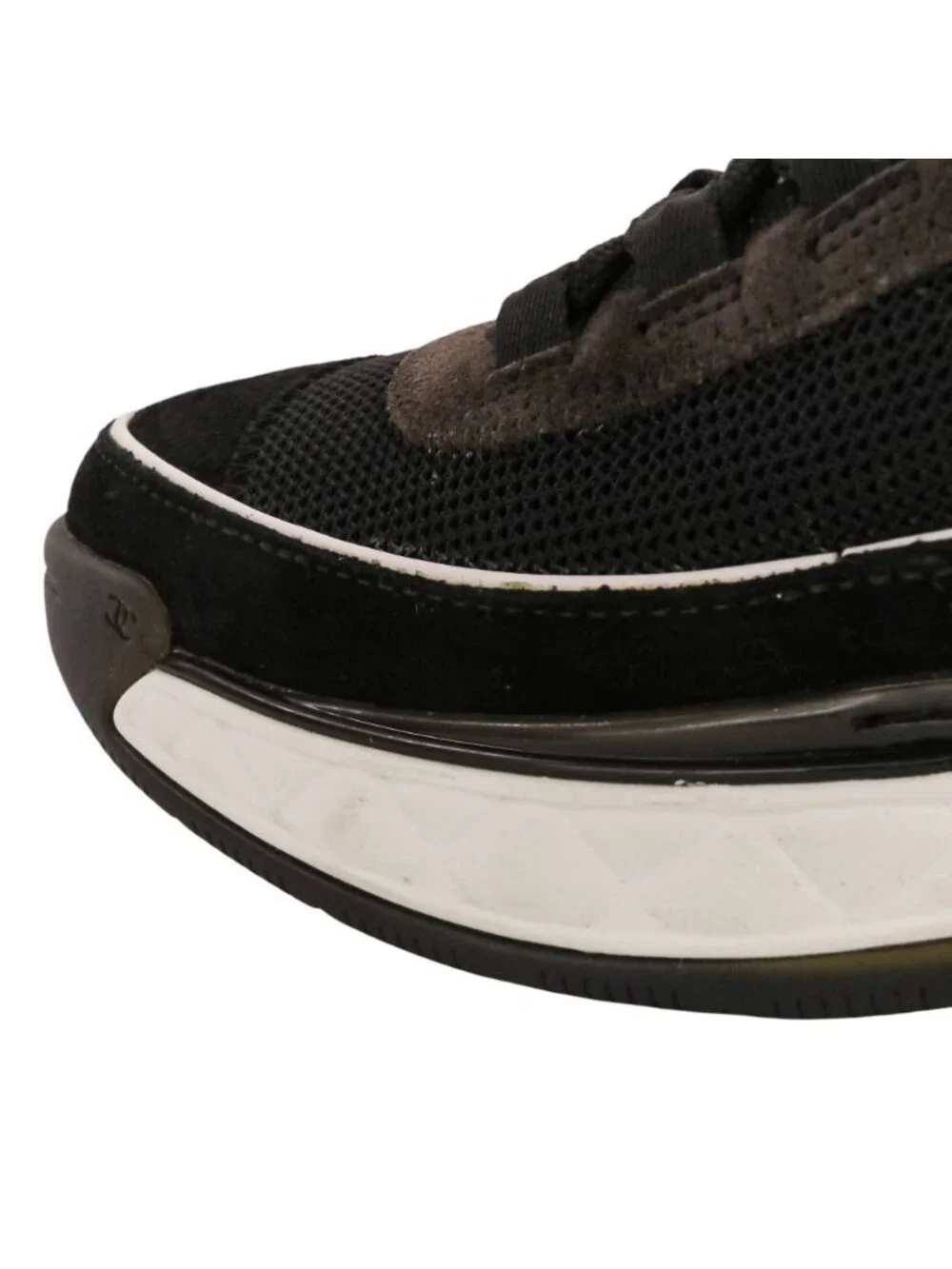 Chanel CC Logo Suede Mesh Sneakers Black Brown